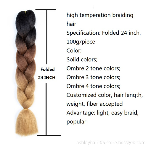 Wholesale Braiding 24 Inch 100G Braid Ombre Two Tone Color High Temperature Synthetic Fiber Braiding Hair Extension